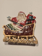 Stand Up Metal Vintage Hand Made Christmas Santa And Painted On Both Sides