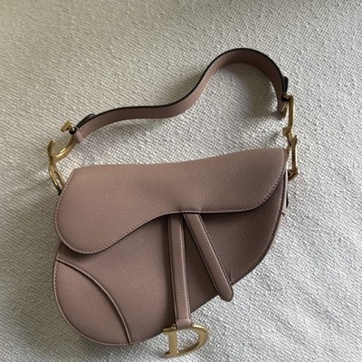 Dior Saddle Shoulder Bag Taupe Solid Flap Closure Logo Accents Gold Hardware