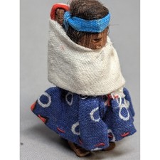 Vintage Miniature Indigenous Style Handmade Wooden Folk Doll with Baby 2.25 inch