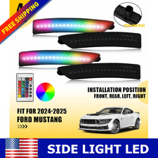 4PCS For 2024-2025 Ford Mustang GT LED Side Marker Lights Smoke RGB Lamp AUXITO