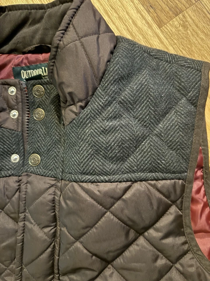 Outdoor Life Men Nwt Small Brown Quilted High Neck Wool Tweed Zip Outdoor Vest - Image 2 of 4