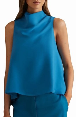 Reiss Simone Cowl Neck Sleeveless Trapeze Top in Blue SZ 6