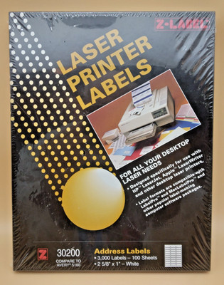 Z-Label Address Laser Printer Labels 3,000 labels 2 5/8'' x 1'' #30200 Avery 5160