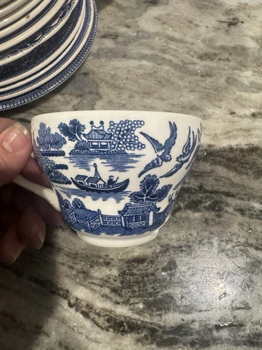 VTG Set 3 Churchill Blue Willow Coffee Tea Cups and Saucers Made in England