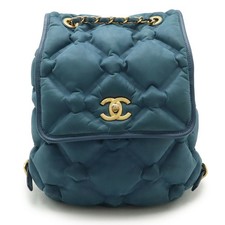 Chanel Leather Bubble Quilt Chain Shoulder Backpack Women Blue One Size