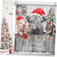 Merry Christmas Shower Curtain 60"W x 72"L Pack of 1 Christmas Farm Animals