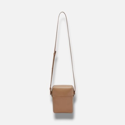 Jil Sander Mens Beige Leather Small Magnetic Lid Crossbody Bag