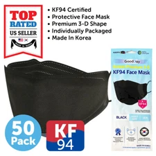 50 Pack KF94 BLACK Protective Face Mask Adult Made in Korea KFDA Approved