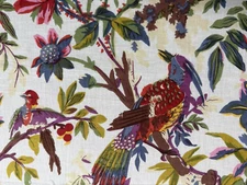 STUNNING Vintage printed Indienne toile from France - Cotton exotic birds 22x22"