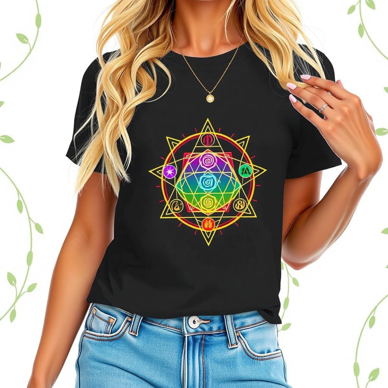 Stylish Black T-Shirt with Colorful Geometric Design Perfect for Casual Wear