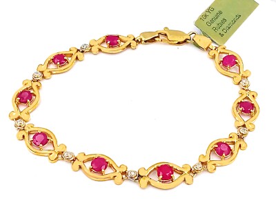 ECHTES 1,35 kt RUBIN & DIAMANT ARMBAND 10k GELBGOLD - Neu mit Etikett