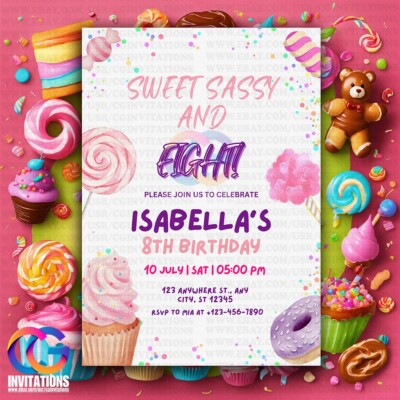 EDITABLE Sweet Candy Birthday Party Invitation Template, Instant Download