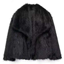 Pelliccia Donna Casual Nero Elegante Cappotto Con Bottoni Taglia S simile Zara