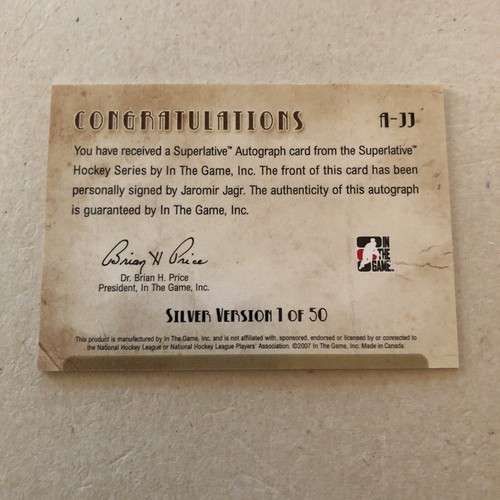 Jaromir Jagr 2007-08 In the Game Superlative Autograph Signature Silver /50 - Picture 5 of 6