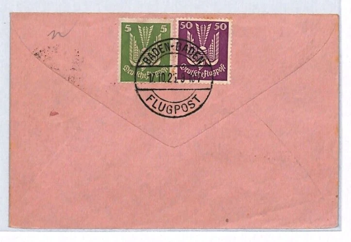 GERMANY Air Mail FLIGHT Cover Baden 1925 Stuttgart INVALID? 40pf Biplane YV322 - Image 4 of 4
