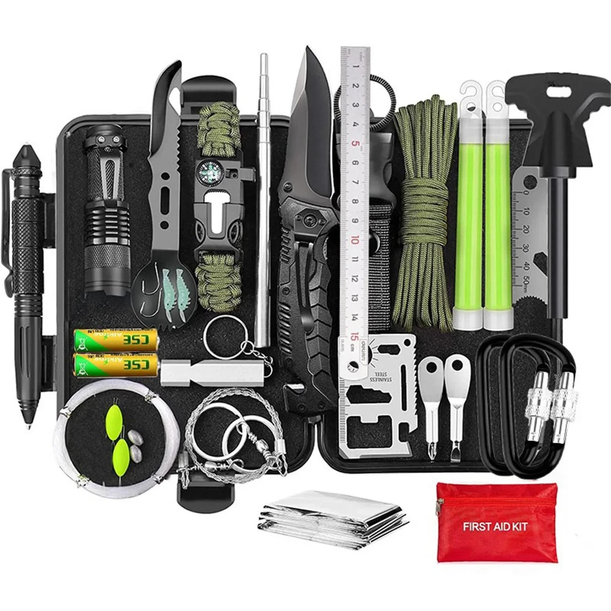 Camping Hiking and Outdoor Survival Tools Kit 18+ Pieces Portable