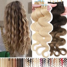 80pcs Wavy 100 Remy Tape In Real Human Hair Extensions Skin Weft Ombre THICK US