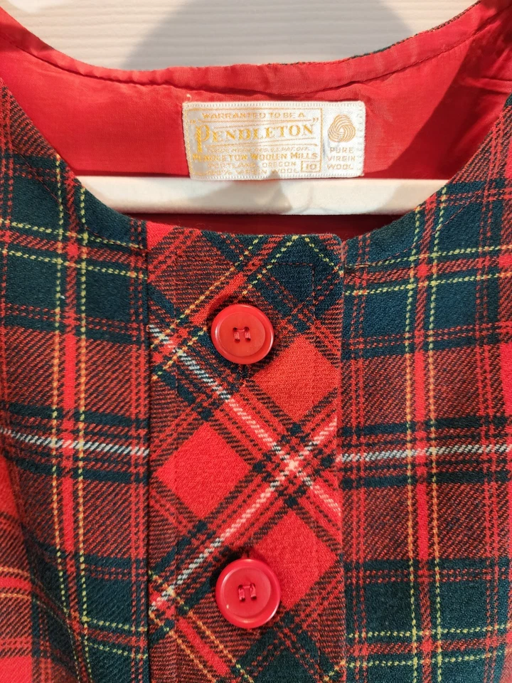 Vintage Pendleton Plaid Red Sleeveless Dress 10 tartan wool  - Image 2 of 4