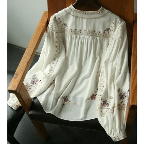 Dama Bordada Floral Blusa Camisa Prendas para el torso Suelta Étnica Retro Elegante Elegante - Imagen 4 de 12