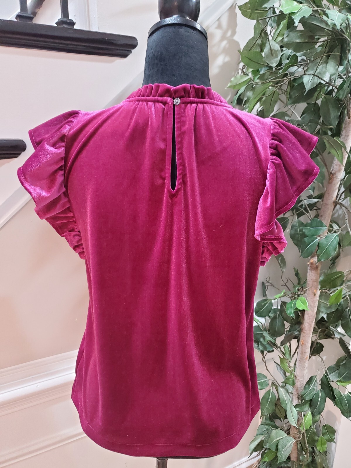 Gap Womens Purple Solid Ruffle Polyester Crew Nec… - image 7