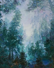 Foggy landscape Original painting IMPRESSIONISM Oil on panel by A. Onipchenko