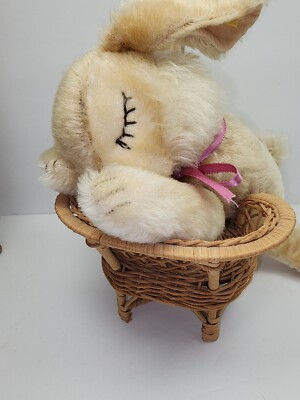 Vintage Steiff Floppy Mohair Hansi Bunny Rabbit Rattle Yellow Ear Tag Mint Htf