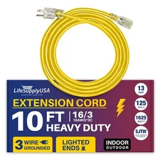 10ft Power Outdoor Extension Cord & Indoor - Waterproof Electric Drop Cord Cable