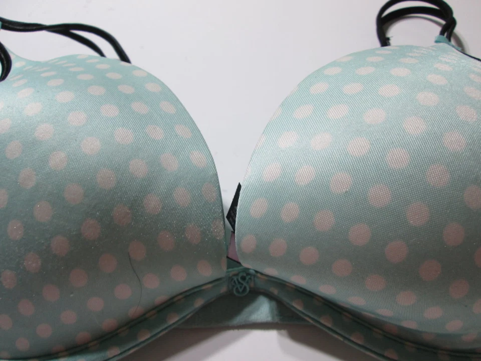 Sujetador Victoria Secret Talla 34D Azul/Blanco Con Aros Push-Up Ajustable Lunares Foto 3 de 4