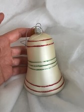 Old World Christmas White Stripe Red Green Bell Ornament Large