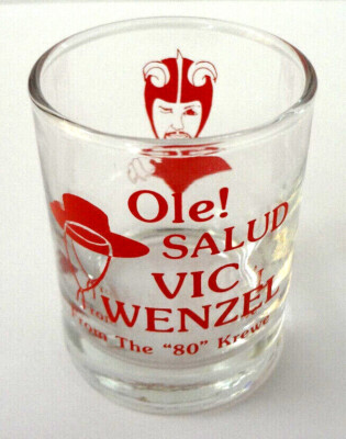 OLE! SALUD VIC WENZEL THE 80 KREWE SHOT GLASS VINTAGE MARDI GRAS SOUVENIR LIBBEY