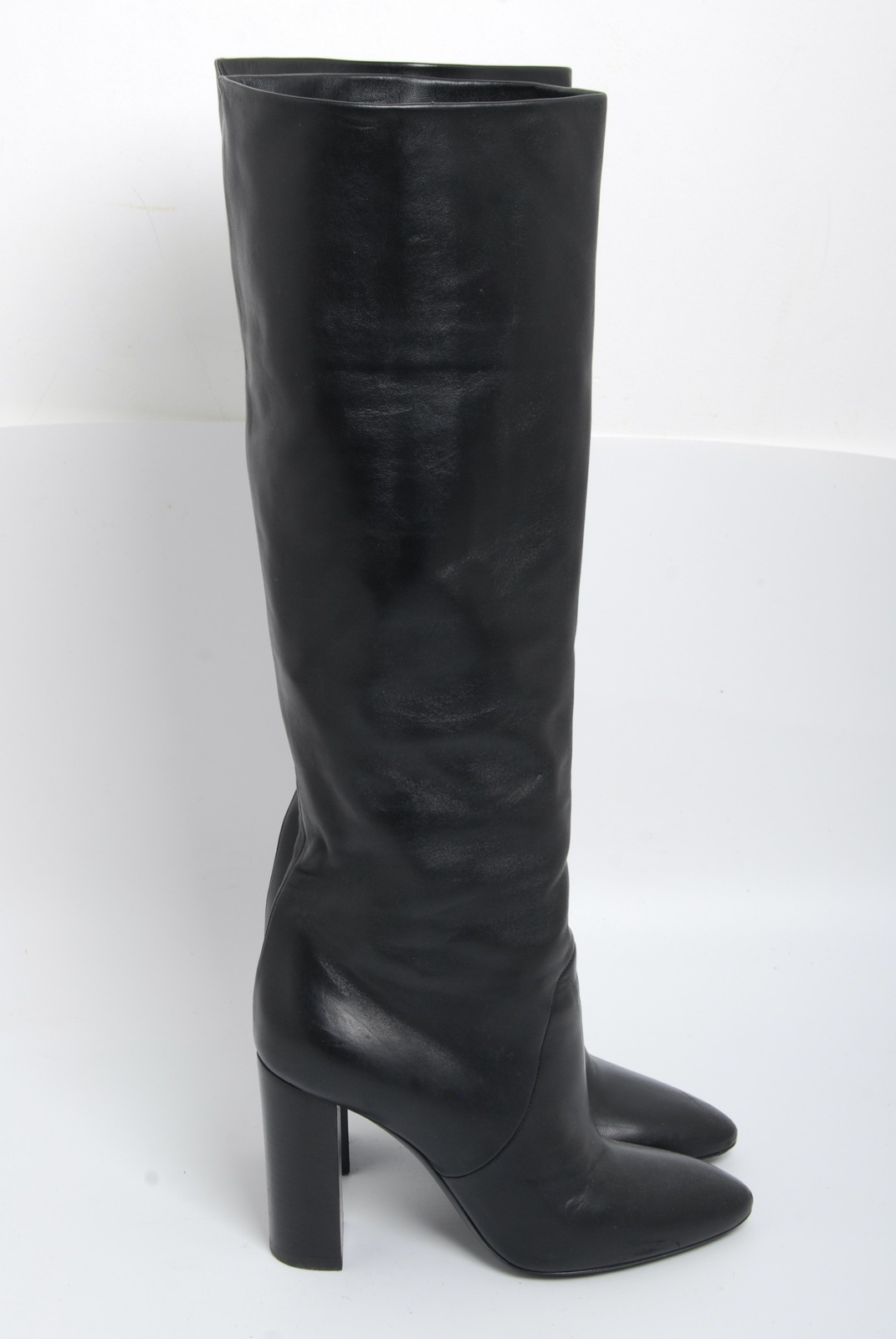 Stivali da donna Saint Laurent pelle nera ginocchio tacchi alti a blocco stivali taglia EU 36 5