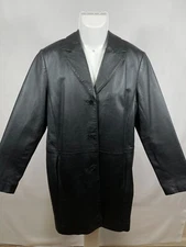 Dona Michi Blazer Jacket Midi Womens XL Black Leather Single Breast Notch Lapel