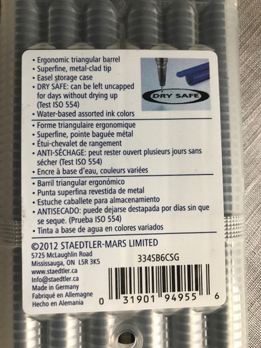 11 Pack Staedtler 6ct Black Fine tip Felt tip Marker Pen - Picture 4 of 6