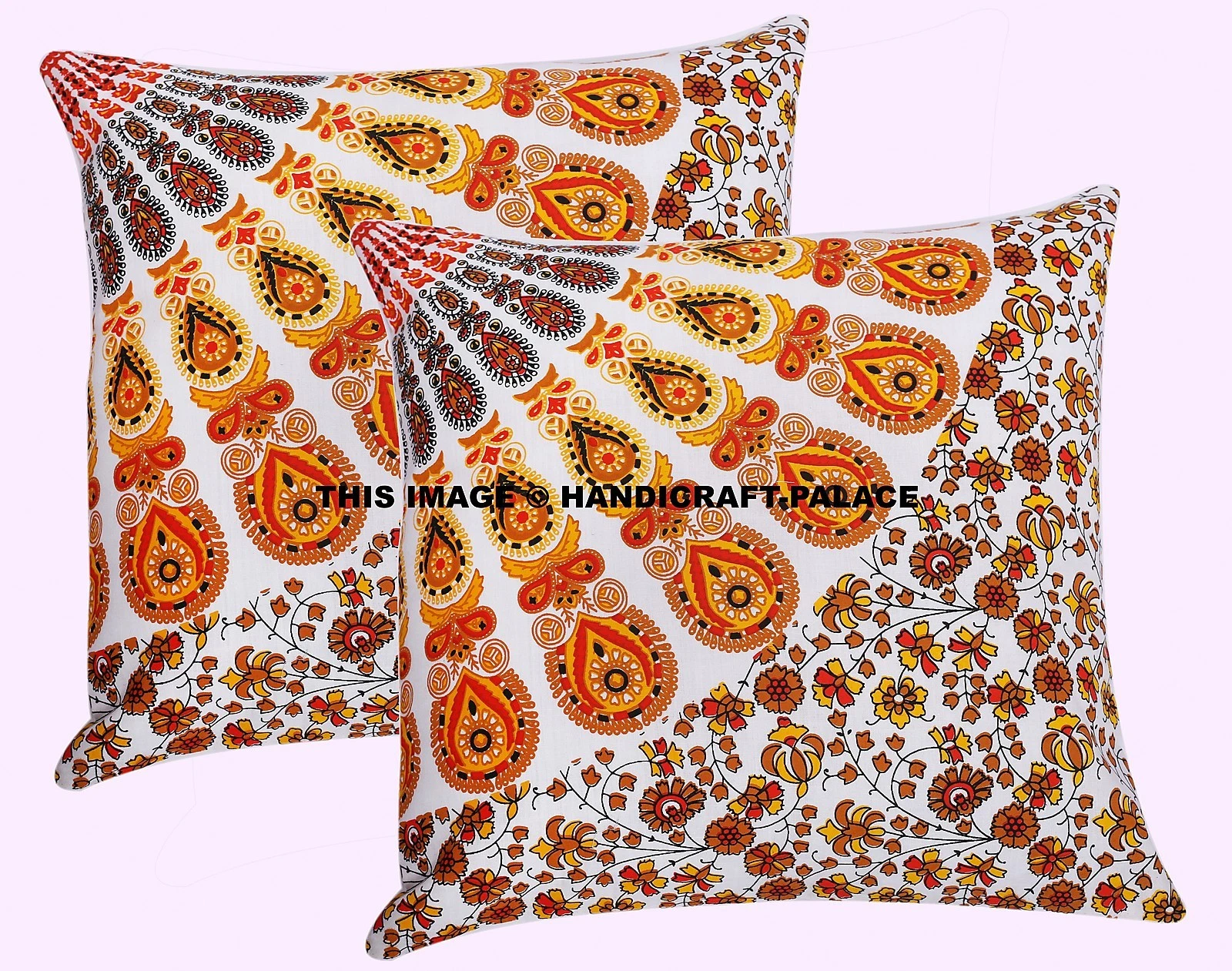 PAIR Peacock Mandala Cotton Throw Indien Decorative White Sofa Cushion Cover 16"