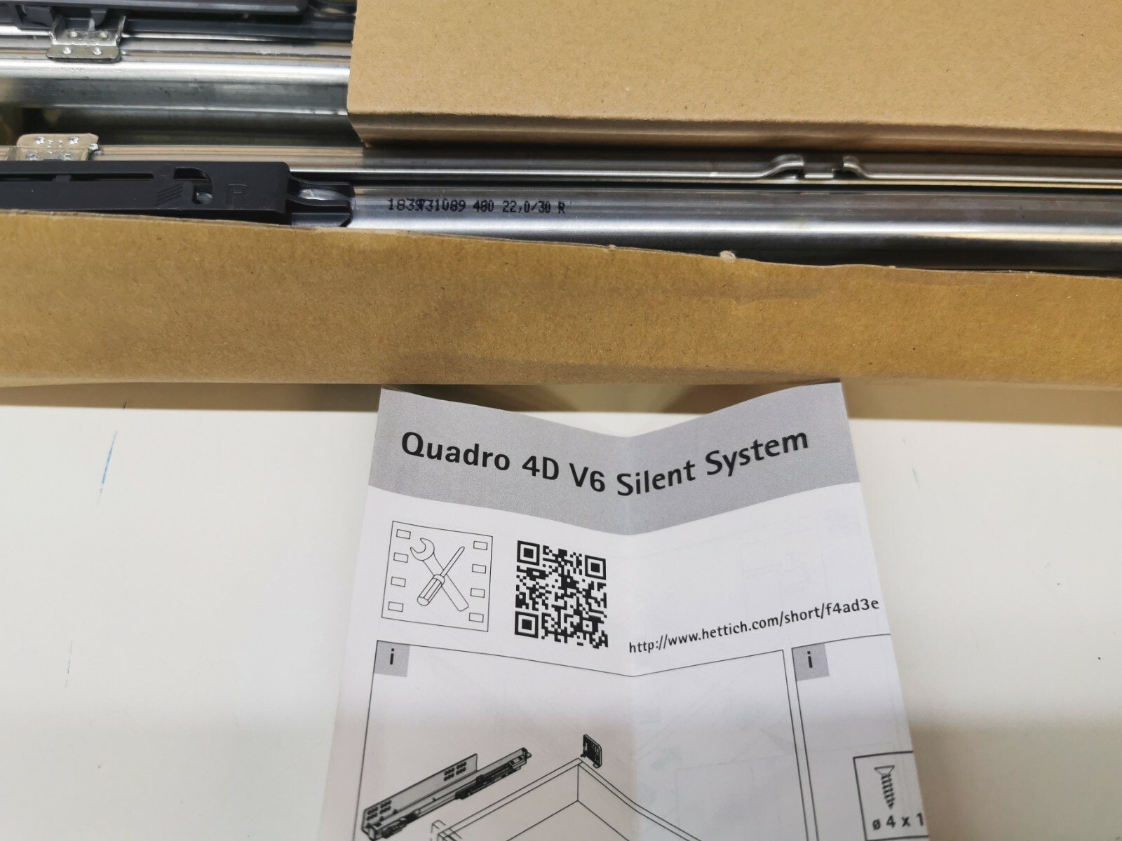 Coulisses à billes Quadro 4D V6 Hettich L480mm à sortie totale