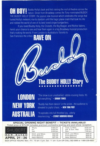 Buddy: The Buddy Holly Story Herald Flyer Ad, National Tour, New Haven CT, 1992 - Bild 2 von 2