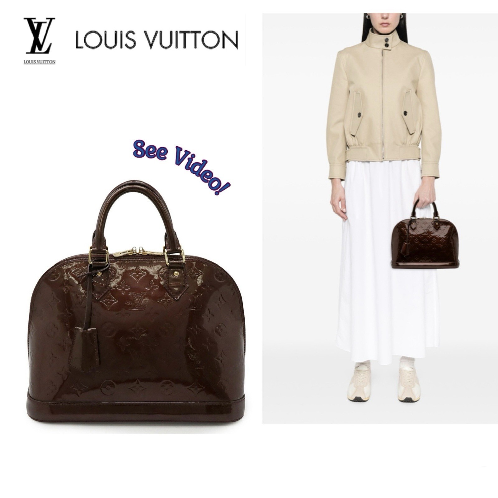 Louis Vuitton LV Alma PM Vernis Monogram Patent Leather in Amarante w/ COA