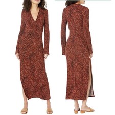 Free People Shayla Wrap Midi Dress Sz M Medium Long Sleeve Brown Jewel Tones