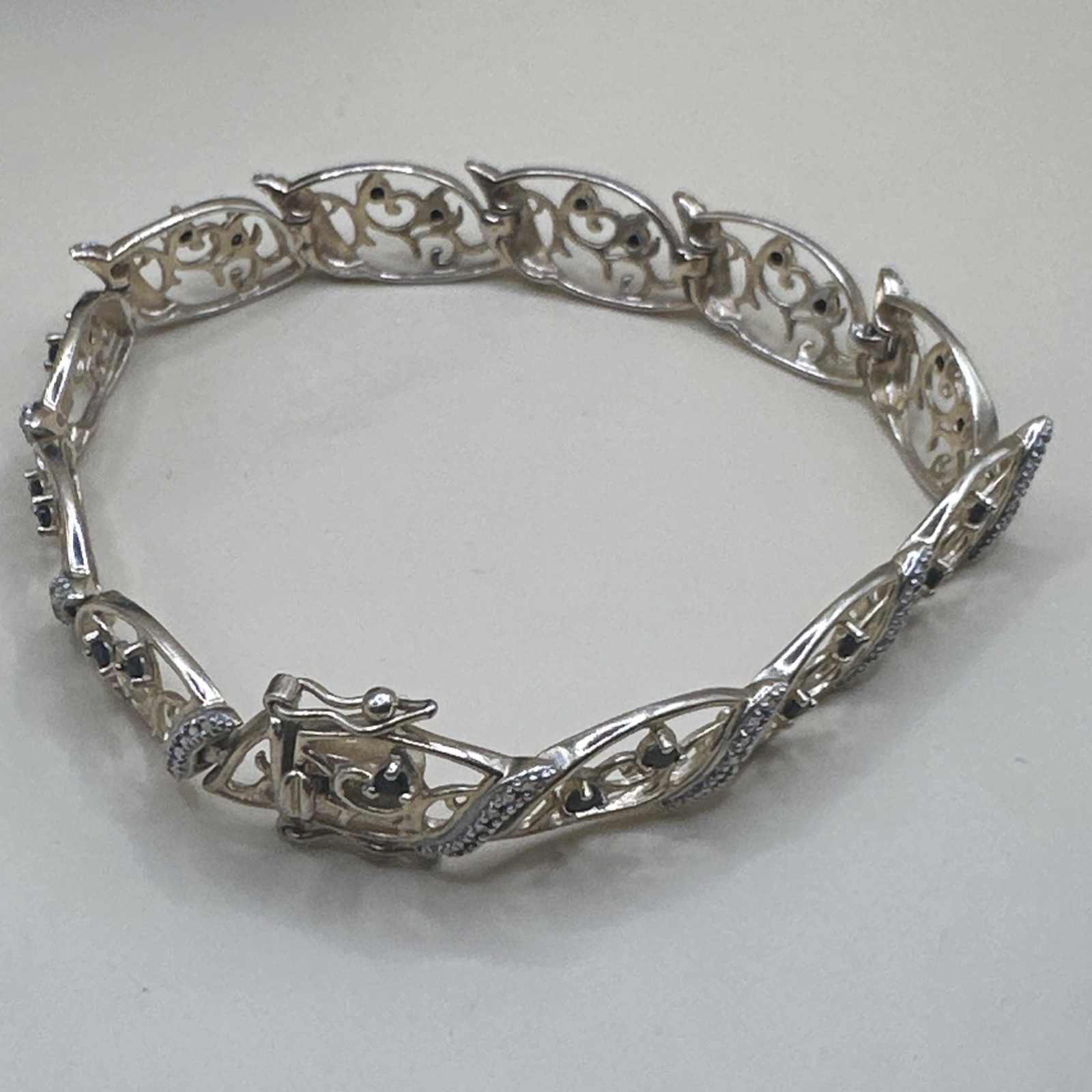 Two-Tone Blue Gem Set Scroll Design Sterling Stat… - image 5