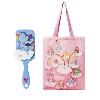 New 2pc Care Bears Large Capacity Tote Bag & Grumpy Bear Hairbrush