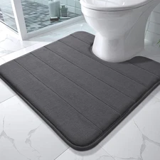 Yimobra Memory Foam Toilet Bath Mat U-Shaped, Soft and 24 x 24, Dark Gray 
