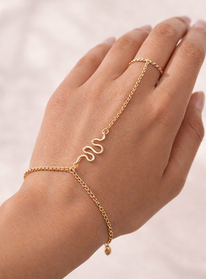 Gold Schlange Hand Kette Armband Minimalistisch Kobra Schmuck Verstellbar Ring Set