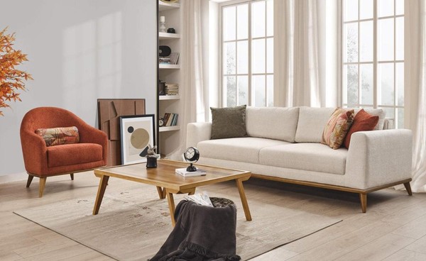 Sofagarnitur 3 + 1 Sitzer Design MöBel 2Tlg Beige Couchen Sofa Textil-image