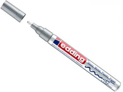 2 Lackmarker Edding 751 silber Wasserfest Permanent 1 - 2 mm Spitze