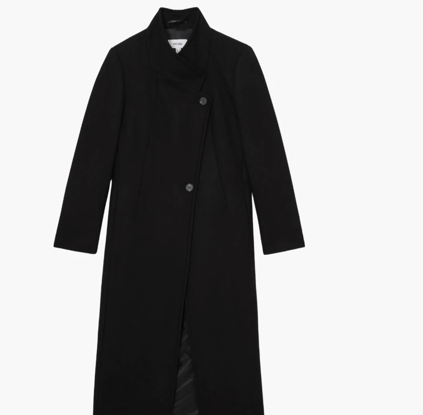 NEW,  Reiss Mollie collared buttons front Long Coat in Black Size 4 #LT38 - Image 4 of 4