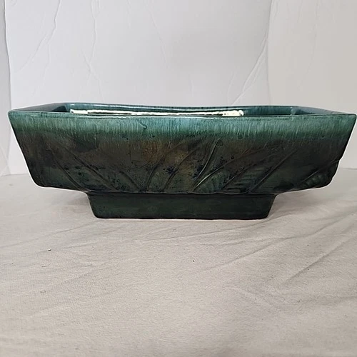 Vintage Hull USA F78 planter Embossed Leaf Design Drip Glaze Green To Teal