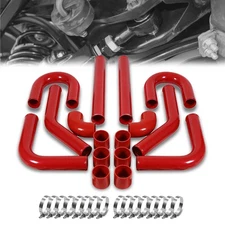 Universal 2.25" Red 8PC Front Mount Intercooler Pipe Straight/Elbow Hose+Clamp