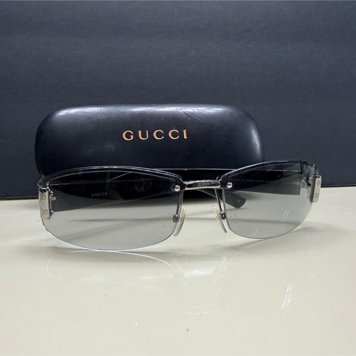 Gucci Rimless Rectangular Sunglasses Black Frame … - image 1