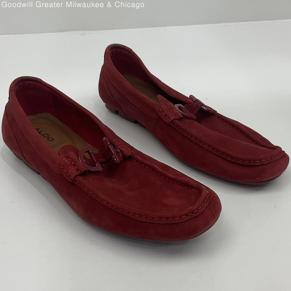 aldo men\'s red leather suede slip on loafers size: 11 Men main image 3