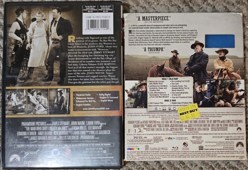 2 DVD Western Movies - the Man Who Shot Liberty Valance John Wayne, True Grit - Image 2 of 2
